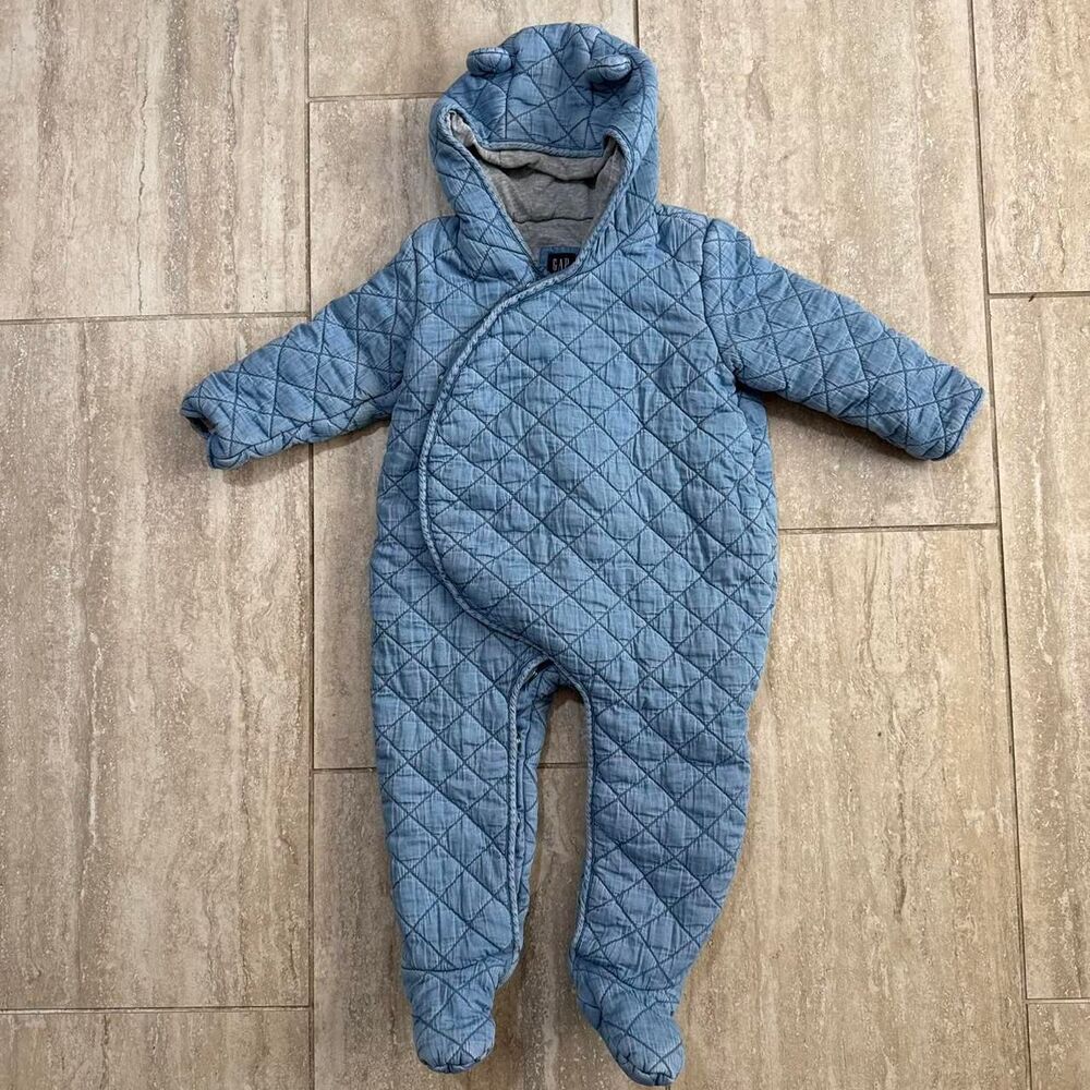 Baby Gap Quilted Chambray Bear One-Piece Hoodie Bunting Snow Suit 18-24 months B